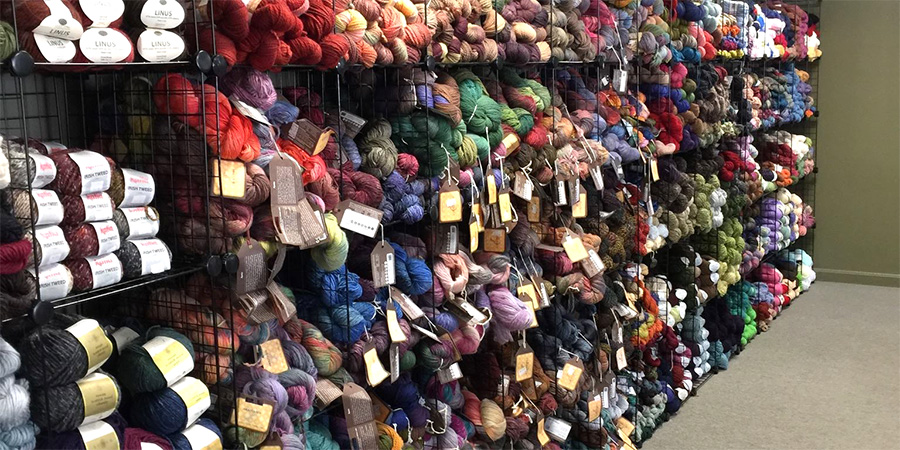 Some of the yarn on display at Sheepskeins